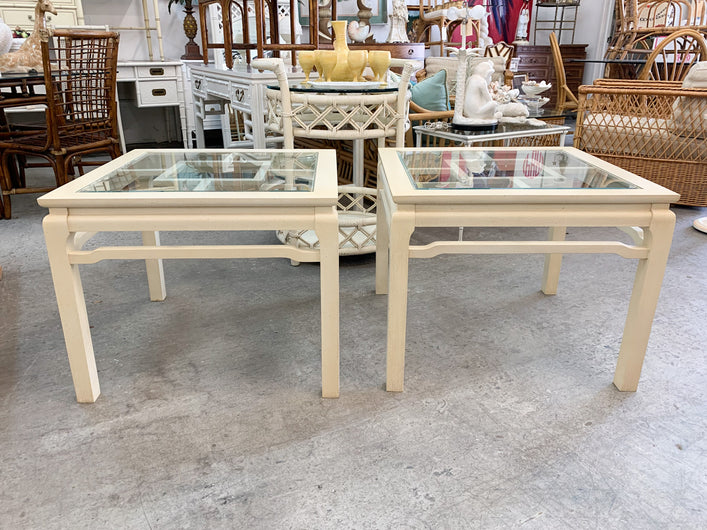 Pair of Asian Inspired Fretwork Side Tables
