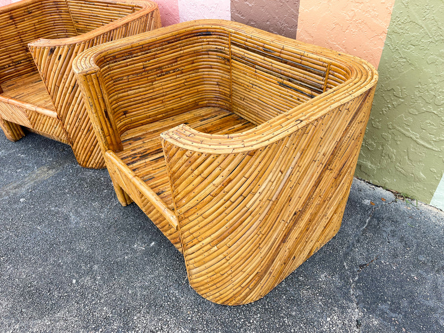 Amazing Pair of Split Bamboo Lounge Chairs