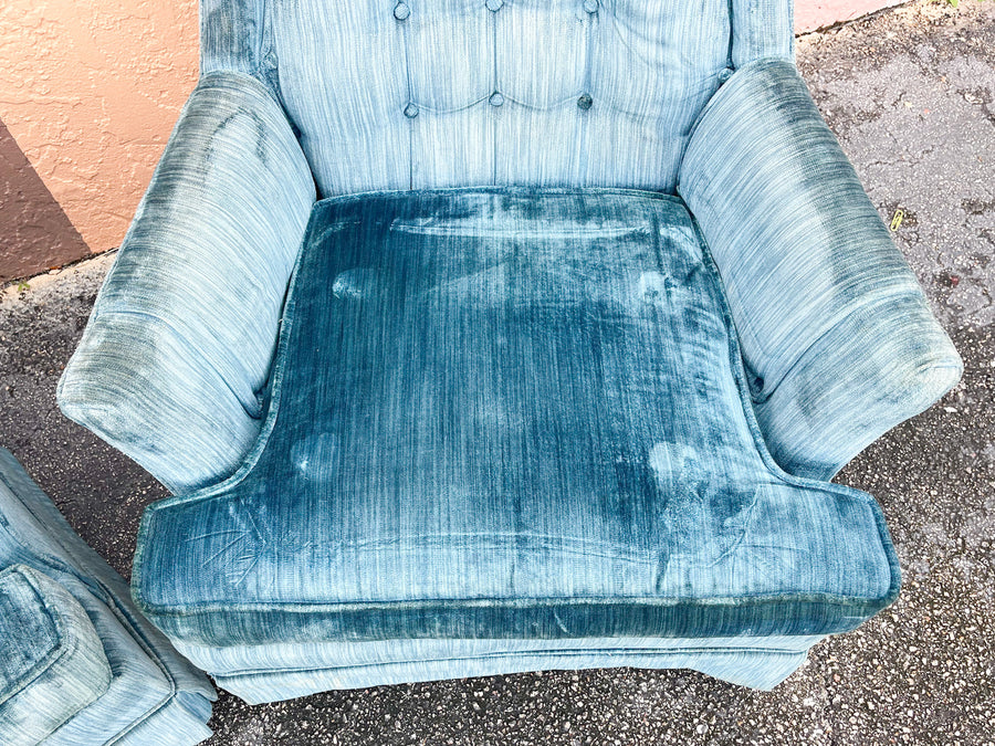 Pair of MCM Teal Upholstered Chairs