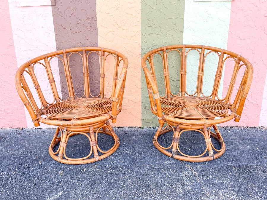 Pair of Cute Rattan Swivel Chairs
