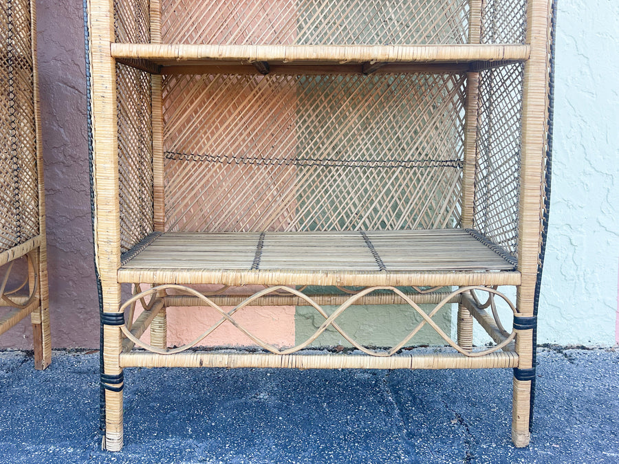 Pair of Coastal Buri Rattan Etageres