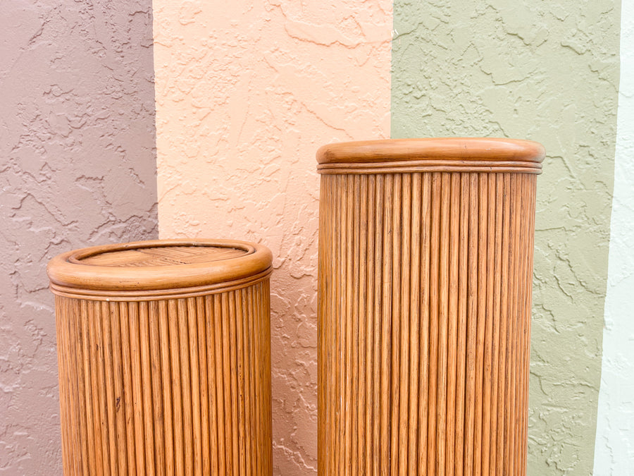 Pair of Pencil Reed Rattan Pedestals