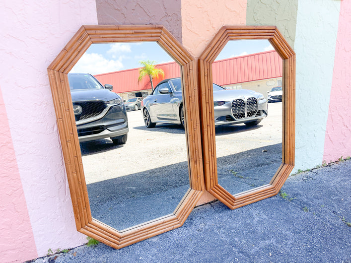 Pair of Natural Faux Bamboo Mirrors