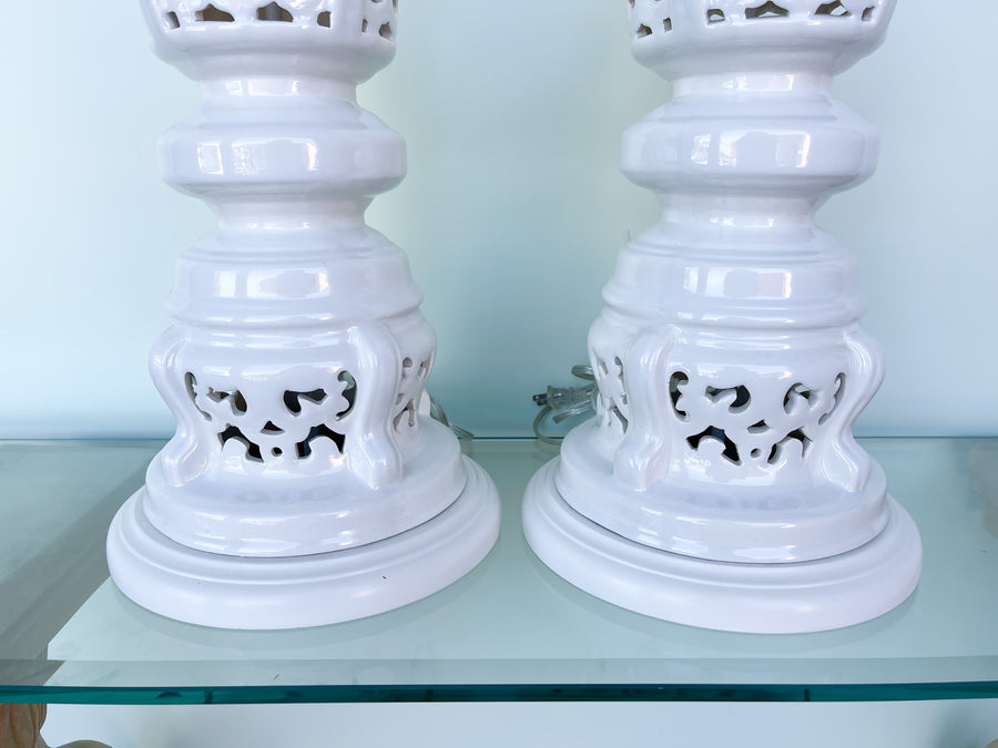 Pair of Large Pierced Ceramic Lamps