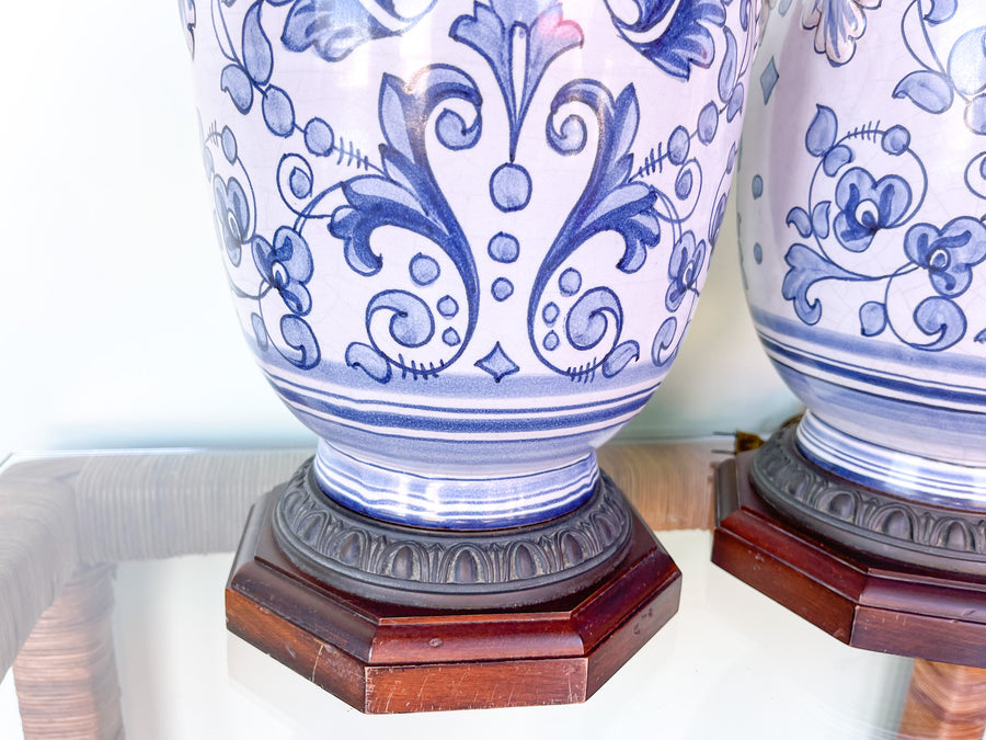Pair of Blue and White Ceramic Lamps