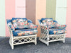 Pair of Ficks Reed Rattan Lounge Chairs and Ottomans