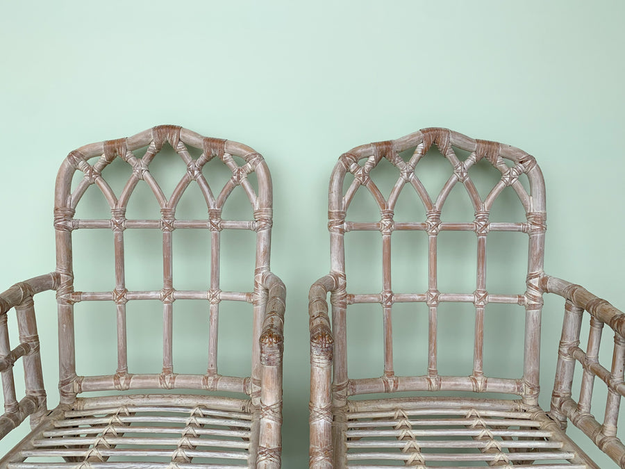 Pair of Rattan McGuire Cathedral Arm Chairs