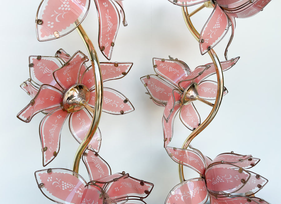 Pair of Pink Lotus Flower Lamps