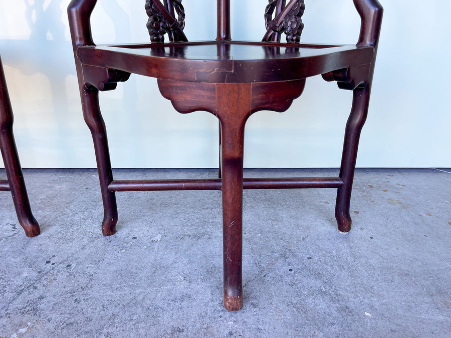 Pair of Rosewood Carved Corner Chairs