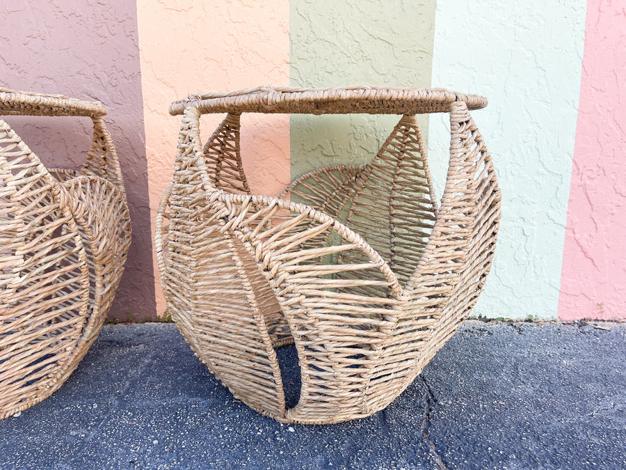 Pair of Modern Seagrass Wrapped Palm Side Tables