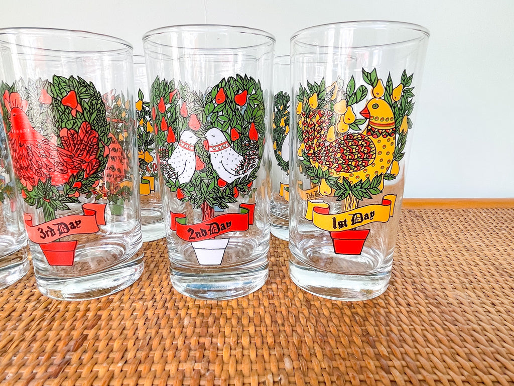Vintage Indiana Glass 12 Days of Christmas Glasses Complete Set of