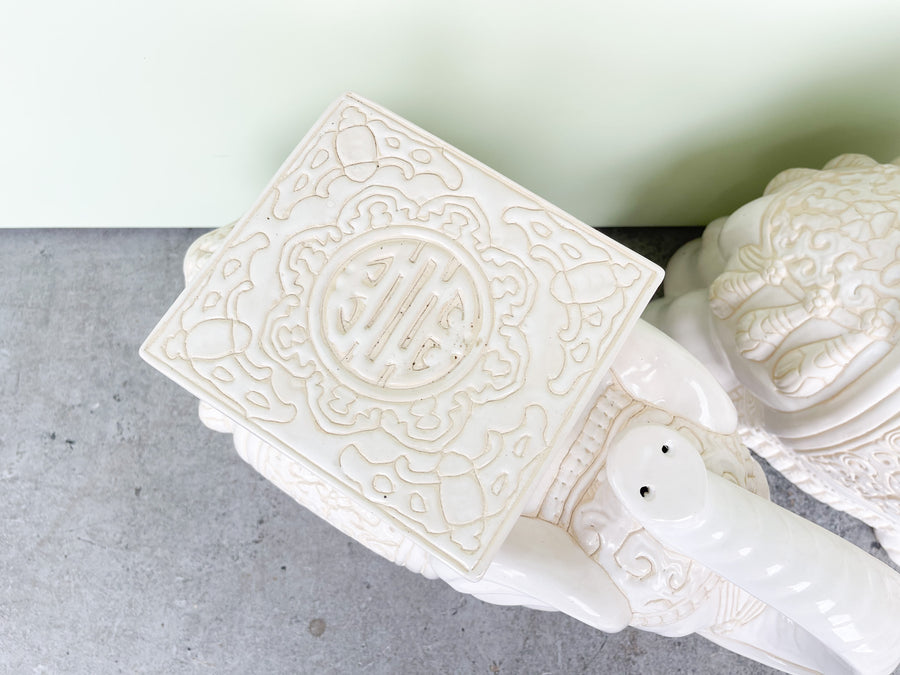 Pair of White Ceramic Elephant Garden Seats