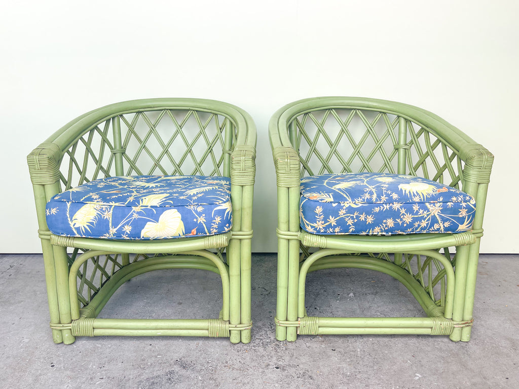 Pair of Ficks Reed Green Barrel Chairs
