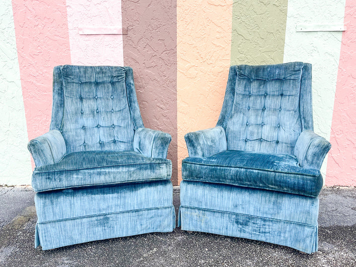 Pair of MCM Teal Upholstered Chairs