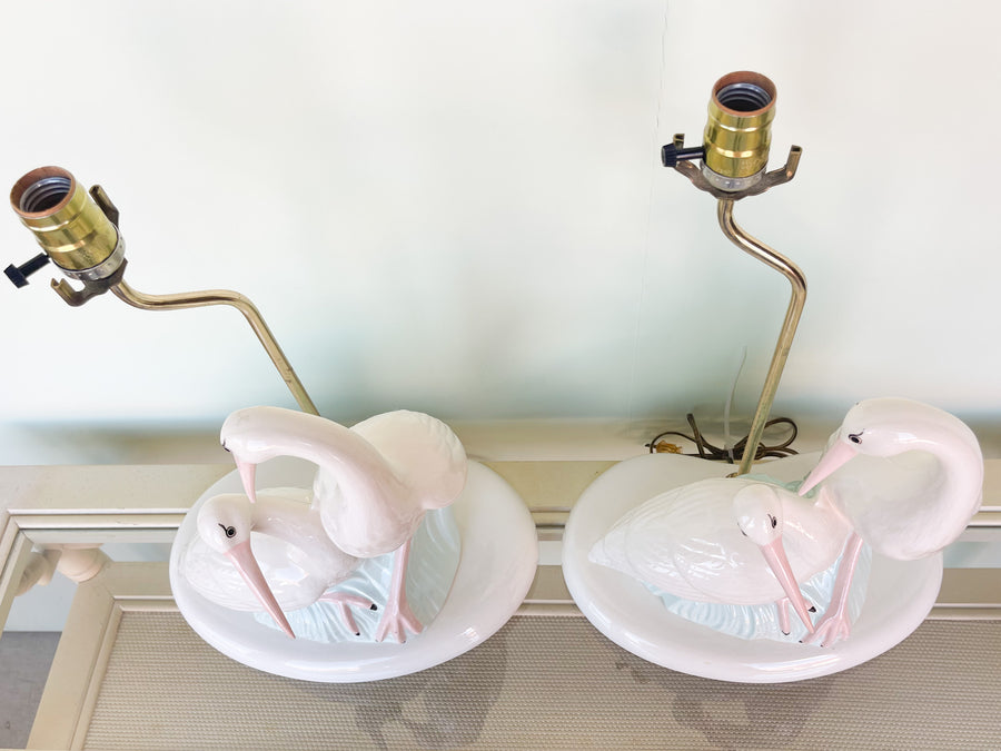 Pair of Old Florida Ibis Lamps
