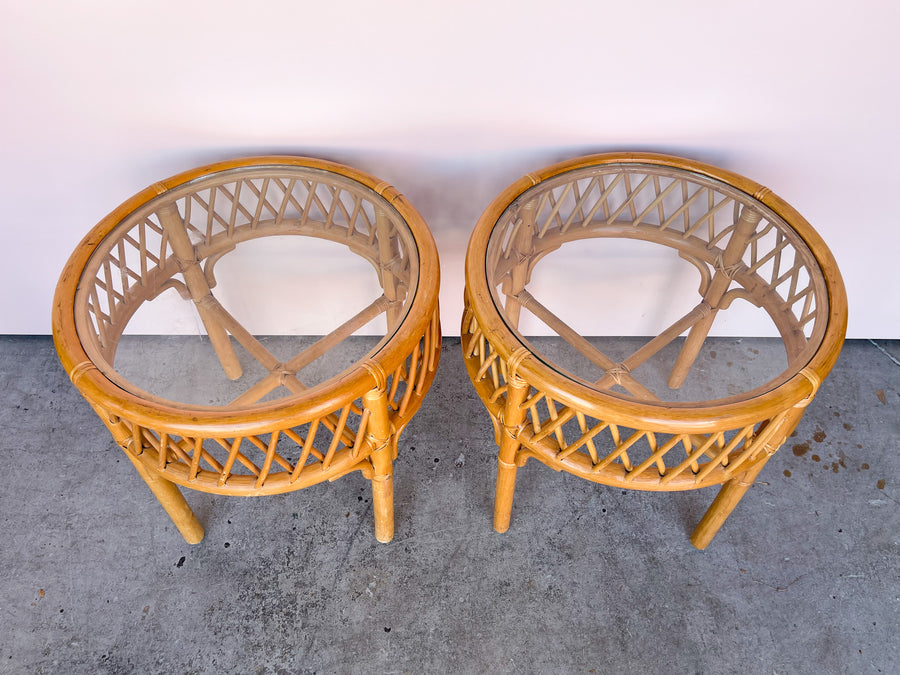Pair of Ficks Reed Rattan Side Tables