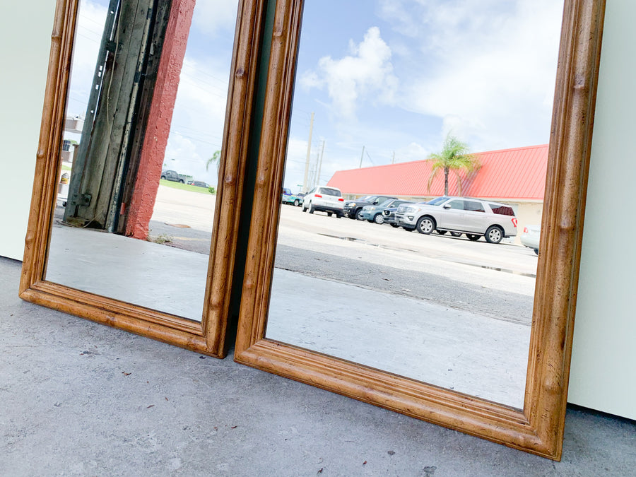 Pair of Faux Bamboo and Seagrass Mirrors