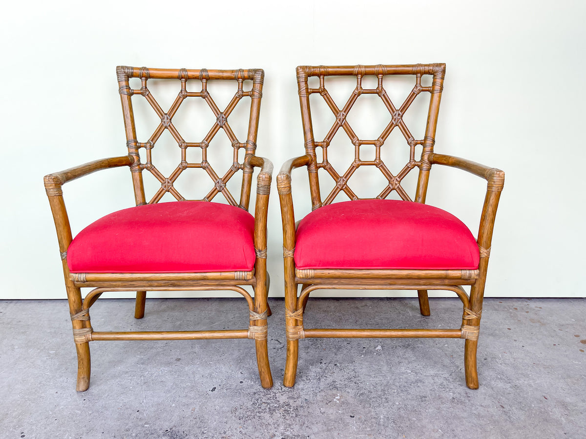 Pair of Rattan Fretwork Arm Chairs