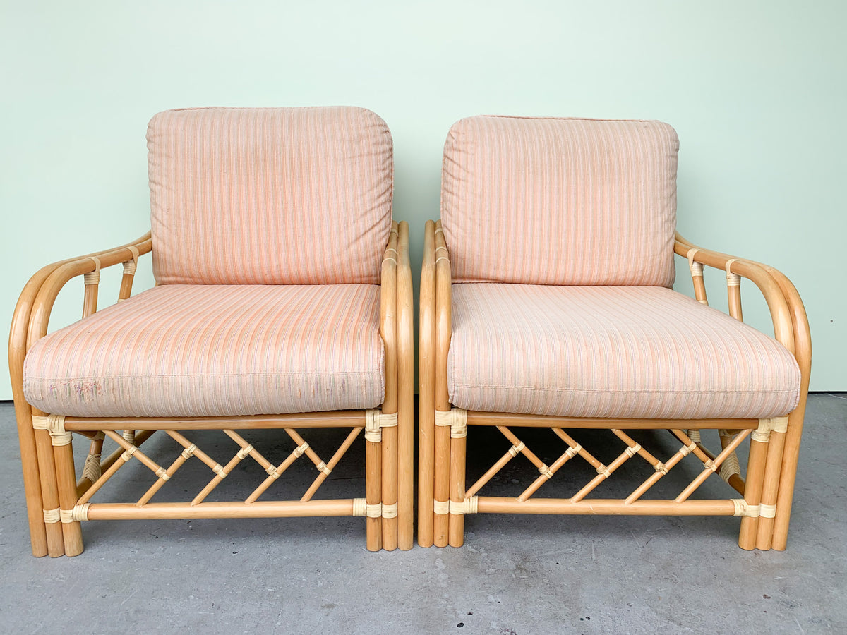 Pair of Rattan Chippendale Lounge Chairs