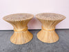 Pair of McGuire Style Rattan Sheaf of Wheat Side Tables