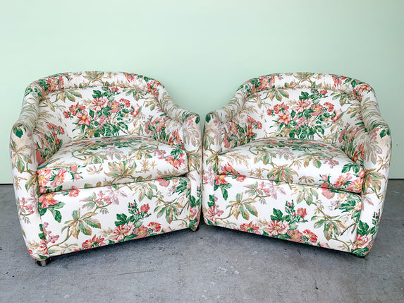 Pair of Floral Barrel Chairs