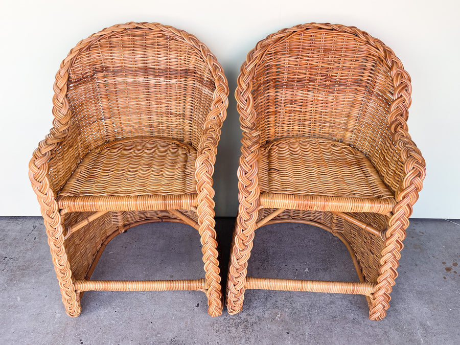 Pair of Braided Rattan Bar Stools