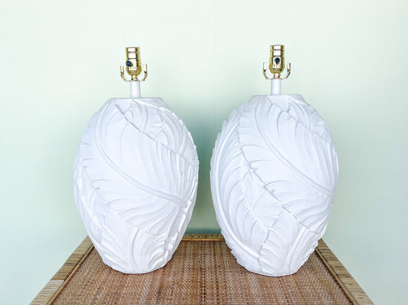 Pair of Plaster Palm Frond Lamps