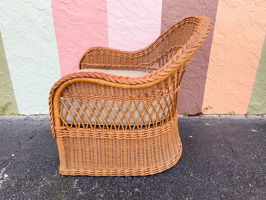 Pair of Braided Rattan Lounge Chairs