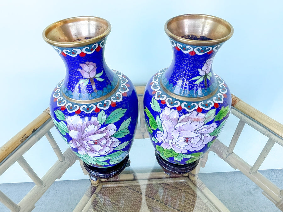 Pair of Floral Cloisonné Vases