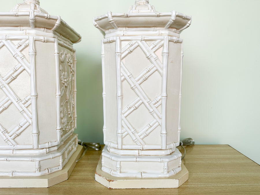 Pair of Faux Bamboo Pagoda Lamps