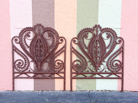 Pair of Fiddlehead Wicker Twin Headboards