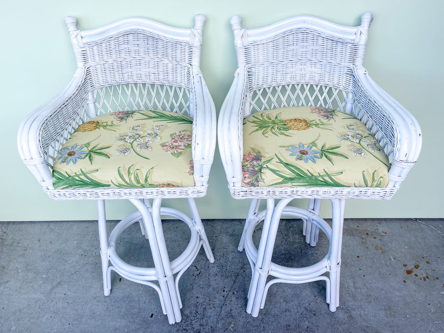Pair of Wicker and Rattan Bar Stools