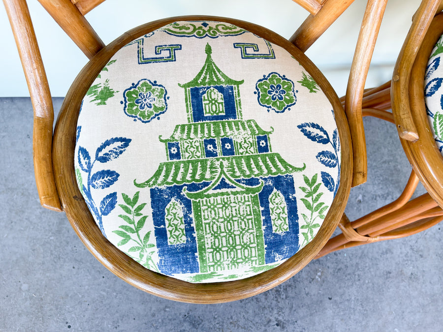 Pair of Rattan Pagoda Bar Stools