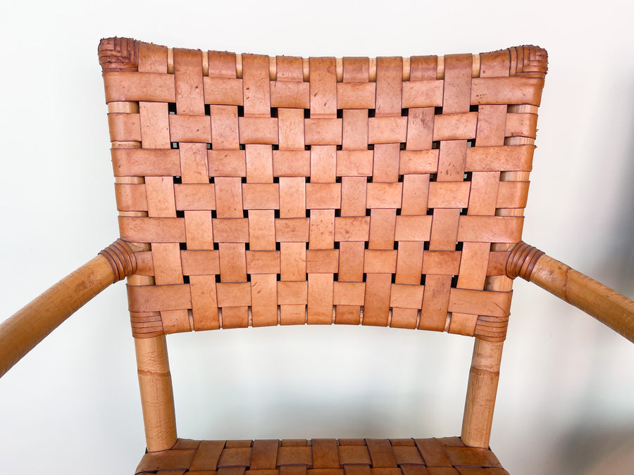 Pair of Leather and Rattan Arm Chairs