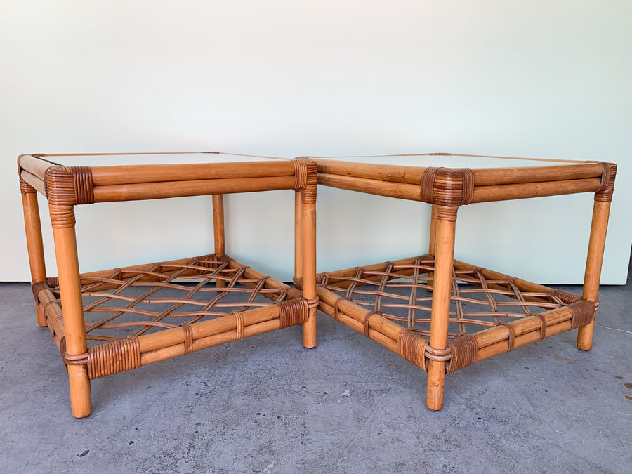 Pair of Island Chic Ficks Reed End Tables