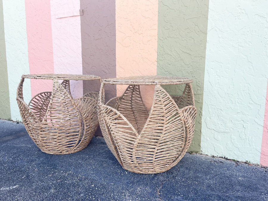 Pair of Modern Seagrass Wrapped Palm Side Tables