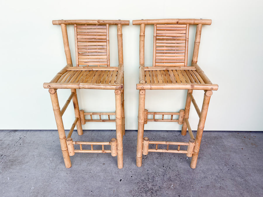 Pair of Tiki Chic Bamboo Stools