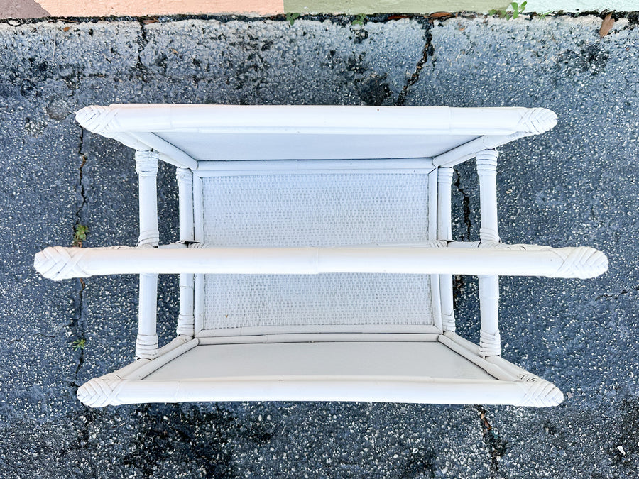 White Rattan Magazine Rack