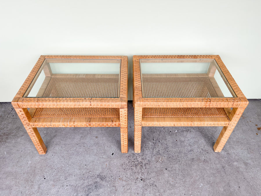 Pair of Rattan and Cane Side Tables
