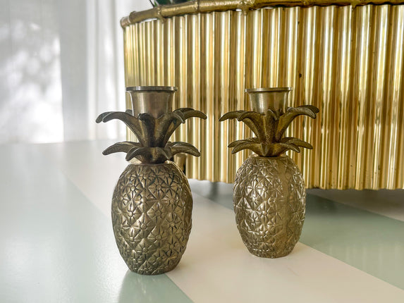 Pair of Brass Pineapple Candlesticks