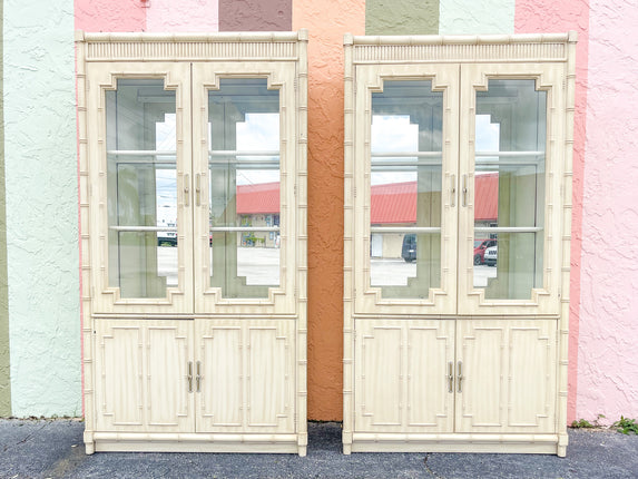 Pair of Faux Bamboo Thomasville Cabinets