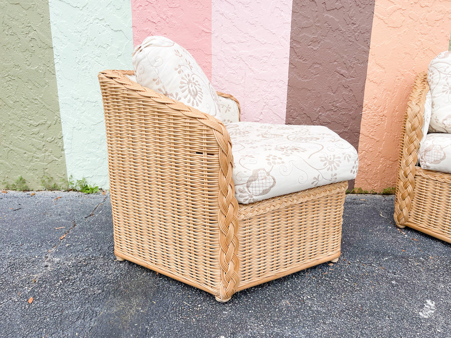 Pair of Braided Rattan Hex Chairs
