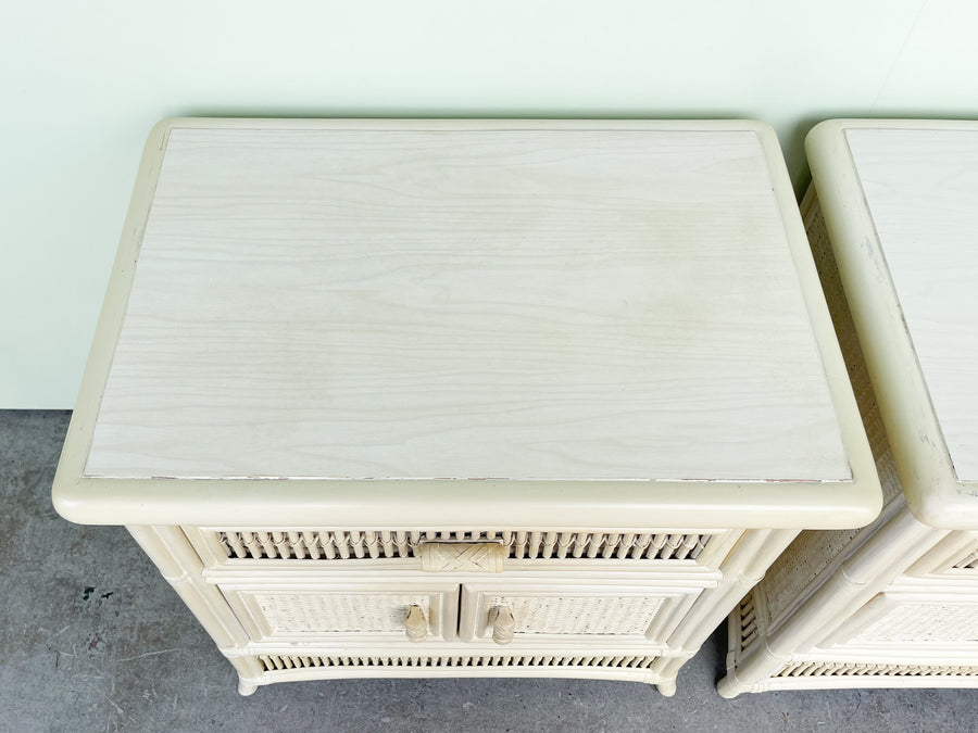 Pair of Cute Coastal Rattan Nightstands