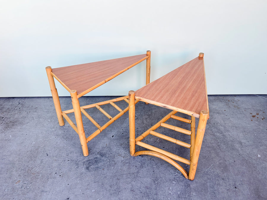 Pair of Old Florida Triangle Side Tables