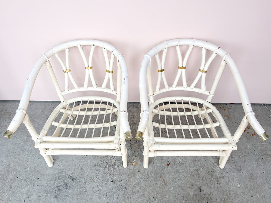 Pair of Rattan Chairs with Brass Detail