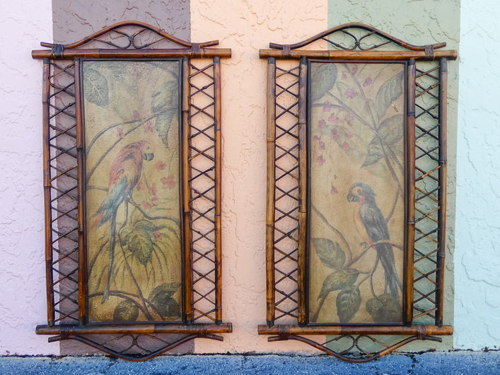 Old Florida Rattan Bird Diptych