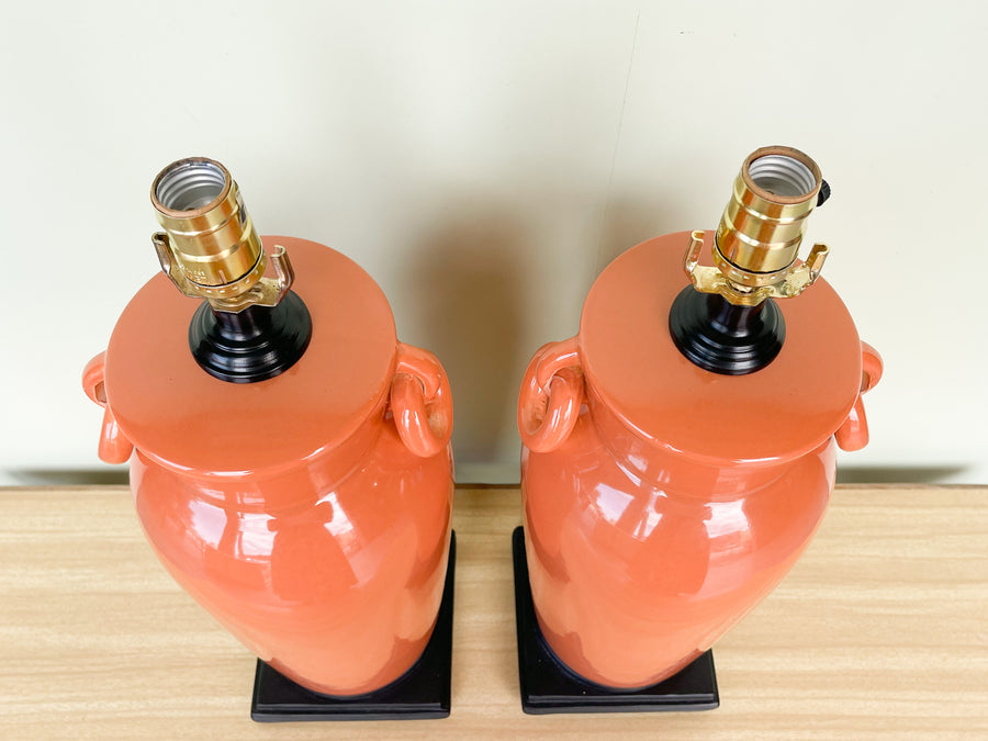 Pair of Orange Ceramic Lamps