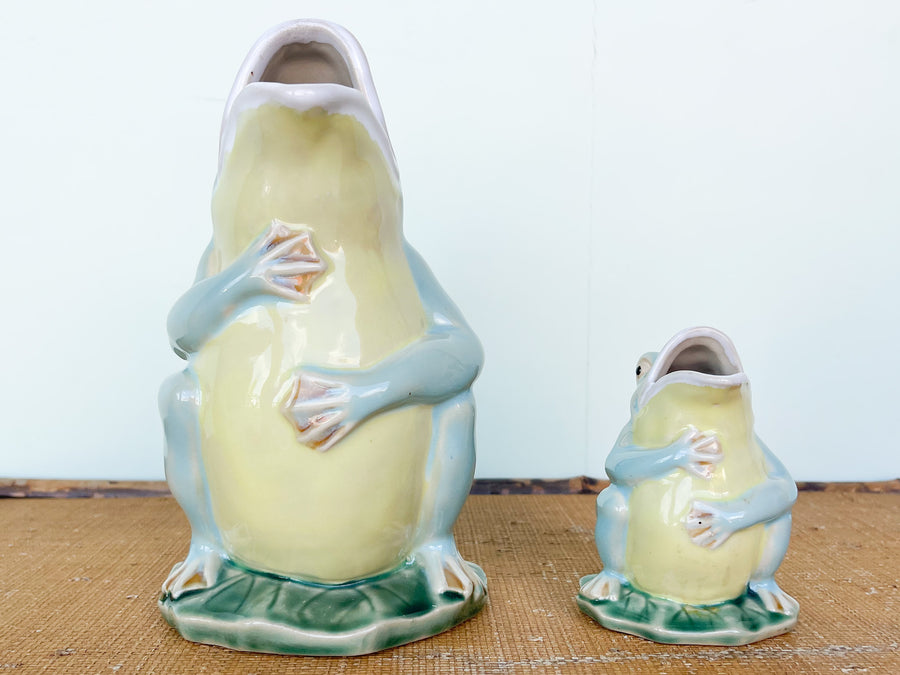 Pair of Majolica Frog Pitchers