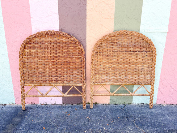 Pair of Braided Wicker Twin Headboards