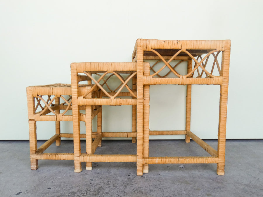 Warehouse Wednesday: Set of Three Buri Rattan Nesting Tables
